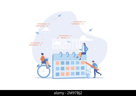 Terminkalender, Teambesprechung oder -Termin, Projektplanung oder Zeiterinnerung, Verwaltung des Zeitleistenkonzepts, flache, moderne Illustration Stock Vektor