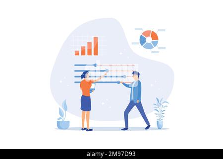 Bedienfeld oder Schieberegler zur Optimierung von Marketingkampagnen, Anpassung von SEO oder Online-Services, Anwendungsentwicklungskonzept, flacher Vektor modern Stock Vektor