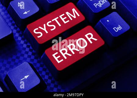 Inspiration zeigt Systemfehler an. Geschäftsidee Technologiefehler Softwarekollaps Datenverlust Stockfoto