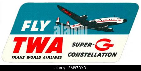 Werbespot „Fly TWA“ mit Lockheed L-1049G Super Constellation. Stockfoto