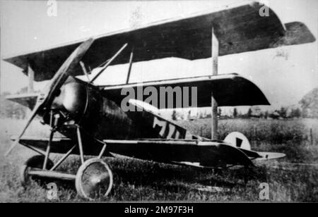 Fokker Dri produzierte, um dem Sopwith Triplane entgegenzuwirken, es hatte ursprünglich einen tödlichen schwachen Flügel. Stockfoto