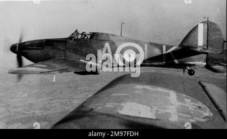 Hawker Hurricane 1A, fliegend, No87. Geschwader RAF in Frankreich, 1940. Stockfoto