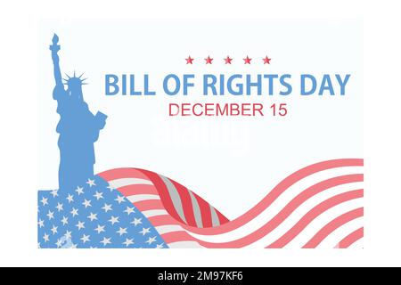 Bill of Rights Day in den Vereinigten Staaten, ein Gedenken an die Ratifizierung der ersten 10 Änderungen der US-Verfassung. 15. Dezember, Flachvect Stock Vektor