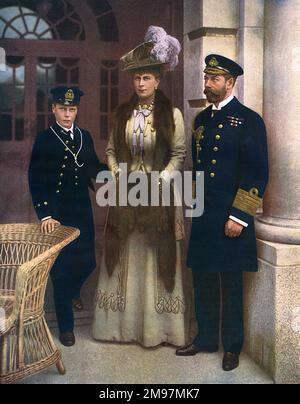 Prinzessin May von Teck, Herzogin von York (später Königin Mary) und Prinz George, Herzog von York (später König George V) mit ihrem ältesten Sohn Edward (später König Edward VIII). Stockfoto