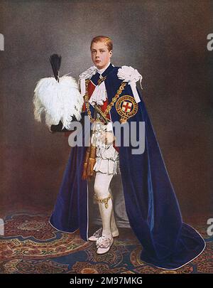 Prinz Edward von Wales (1894-1972) (später König Edward VIII), verkleidet als Ritter des Strumpfes. Stockfoto