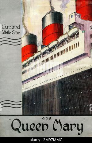 Broschüre für die Cunard White Star Luxury Liner RMS Queen Mary. Stockfoto