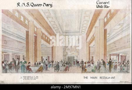 The Cunard White Star Line RMS Queen Mary - das Hauptrestaurant Stockfoto