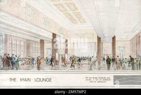 Cunard White Star Line RMS Queen Mary - die Hauptlounge. Stockfoto