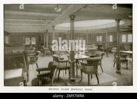 The Cunard Liner RMS Mauretania - Raucherzimmer der zweiten Klasse. Stockfoto