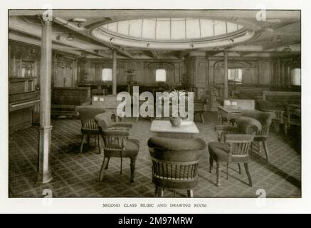 The Cunard Liner RMS Mauretania - Musik der zweiten Klasse und Wohnzimmer. Stockfoto