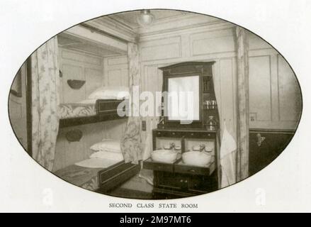 The Cunard Liner RMS Mauretania - Second Class State Room. Stockfoto