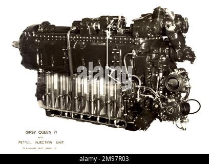 De Havilland Gipsy Queen 71 Sechszylinder, luftgekühlter Inline-Motor, Rückansicht nach hinten. Stockfoto