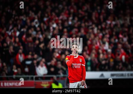 Lissabon, Portugal. 15. Januar 2023. Rafa Silva von SL Benfica während des Spiels Liga Portugal Bwin zwischen SL Benfica und Sporting CP in Estadio da Luz. Endstand: SL Benfica 2:2 Sporting CP. Kredit: SOPA Images Limited/Alamy Live News Stockfoto
