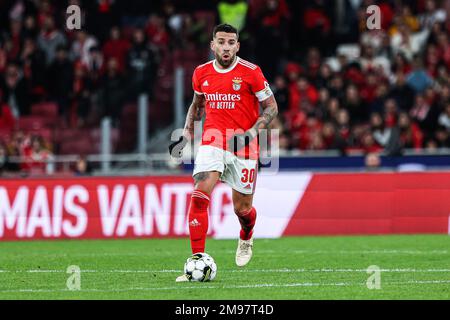 Lissabon, Portugal. 15. Januar 2023. Nicolas Otamendi von SL Benfica in Aktion während des Spiels Liga Portugal Bwin zwischen SL Benfica und Sporting CP in Estadio da Luz. Endstand: SL Benfica 2:2 Sporting CP. Kredit: SOPA Images Limited/Alamy Live News Stockfoto