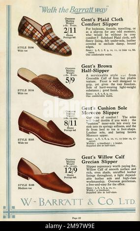 W Barratt & Co Ltd Schuhkatalog, Hausschuhe. Stockfoto