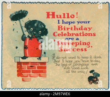 Geburtstagskarte, Chimney Sweep Dog. Stockfoto