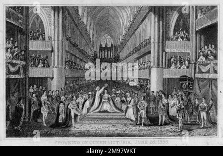 Krönung von Königin Victoria in Westminster Abbey, London, am 28. Juni 1838. Stockfoto