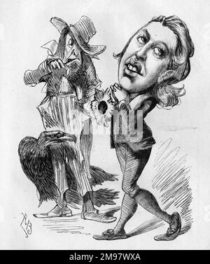 Cartoon von Oscar Fingal O'Flahertie Wills Wilde (1854-1900), irischer Dichter, Schriftsteller, Essayist und Dramatiker. Ein Kommentar zu seiner Vortragsreise durch Nordamerika im Jahr 1882. Bruder Jonathan ist nicht beeindruckt! Stockfoto