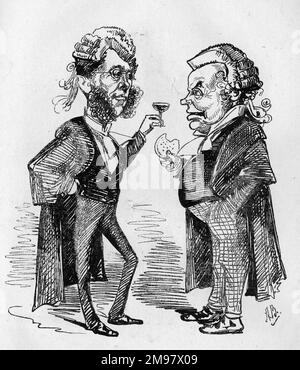 Zeichentrickfilm von Sir Hardinge Stanley Giffard, 1. Earl of Halsbury (später Lord Chancellor, 1823-1921) und John Charles Frederick Sigismund Day QC (1826-1908). Ich habe hier einen Drink und einen Keks getrunken. Stockfoto