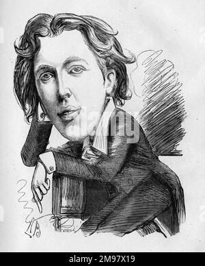 Cartoon von Oscar Fingal O'Flahertie Wills Wilde (1854-1900), irischer Dichter, Schriftsteller, Essayist und Dramatiker. Stockfoto