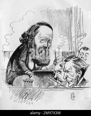 Karikatur von Lord Salisbury (Robert Arthur Talbot Gascoyne-Cecil, 3. Marquess von Salisbury, 1830-1903), dem neu ernannten konservativen Parteiführer und Oppositionsführer nach dem Tod von Disraeli. Hier wird er als Orchesterdirigent mit Musikern in einer Theatergrube dargestellt. Stockfoto