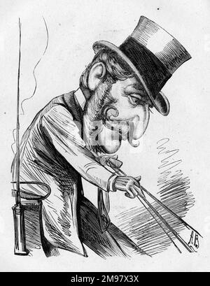 Cartoon des Herzogs von Beaufort (Henry Charles Fitzroy Somerset, 8. Herzog von Beaufort, 1824-1899) -- Er liebt die Bühne. Stockfoto