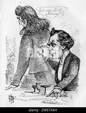 Cartoon, Henry Irving (1838-1905) und John Lawrence Toole (1830-1906), Schauspieler-Manager. Du kratzt mir den Rücken und ich deinen. (Nicht übertreiben, Johnny!) Stockfoto