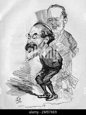 Karikatur von Henry Du Pre Labouchere (1831-1912), englischer liberaler Abgeordneter, Schriftsteller, Verleger und Theaterbesitzer, mit Joseph Firth Bottomley Firth (1842-1889), liberaler Abgeordneter für Chelsea. Gedankenlesen... der unartige Junge, der nicht spielen wollte. Stockfoto