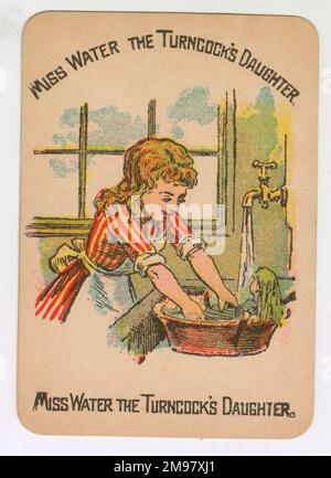 Glückliche Familien spielen Karten - Miss Water Turncocks Tochter. Stockfoto