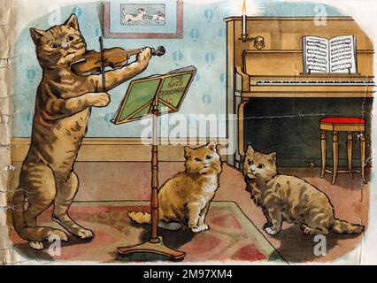 Illustration: Hey Diddle Diddle, die Katze und die Fiddle. (1 von 4) Stockfoto