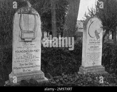 Gräber des englischen Dichters John Keats und seines Künstlerfreundes Joseph Severn auf dem protestantischen Friedhof in Rom, Italien. Stockfoto