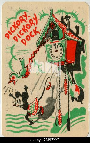 Kinderreim Snap-Karte - Dickory Dickory Dock, die Maus lief die Uhr hoch. Stockfoto