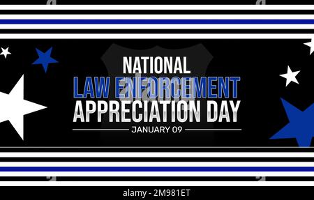 Hintergrund des Law Enforcement Appetiation Day mit blauen und schwarzen Flaggenstreifen. Die amerikanische Strafverfolgungsbehörde hat einen ähnlichen Hintergrund Stockfoto