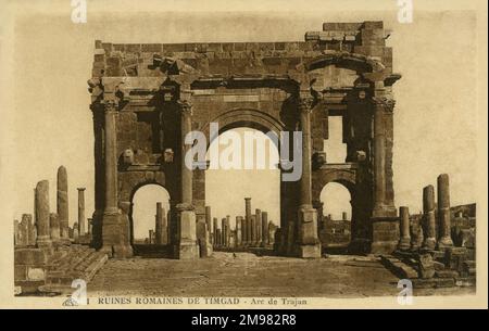 Trajanbogen in den römischen Ruinen von Timgad, Provinz Batna, Algerien Stockfoto