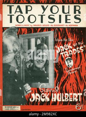 Titelblatt, Tap Your Tootsies, Wortwahl und Musik von Maurice Sigler, Al Goodhart und Al Hoffman aus dem Film Jack of All Trades mit Jack Hulbert. Stockfoto