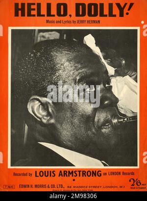 Musik-Titelseite, Hallo, Dolly! Worte und Musik von Jerry Herman, aufgenommen von Louis Armstrong. Stockfoto