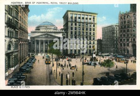 Die Hauptniederlassung der Bank of Montreal, die 1847 von John Wells im neoklassizistischen Stil erbaut wurde, befindet sich in der kanadischen Stadt Montreal in Quebec. Die Bank of Montreal ist die älteste Bank Kanadas und wurde 1817 gegründet. Trotz des Namens ist dies nicht mehr die Hauptverwaltung der Bank, die 1977 nach Toronto verlegt wurde. Stockfoto