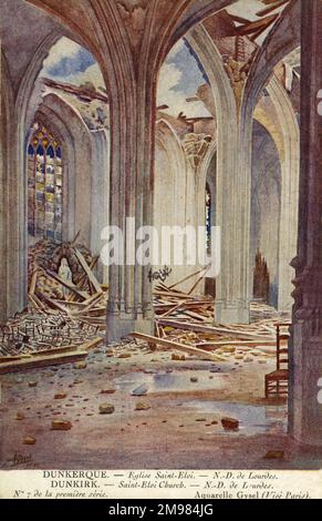 Die Kirche Saint Eloi befindet sich in der nordfranzösischen Stadt Dünkirchen (Dunkerque) und wurde durch die Bombardierung von WW1 beschädigt. Stockfoto