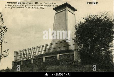 Denkmal der Königlichen Deutschen Legion (KGL), getötet oder verwundet während der Schlacht von Waterloo am 18. Juni 1815. Das Denkmal wurde 1818 von ehemaligen KGL-Offizieren errichtet. Stockfoto