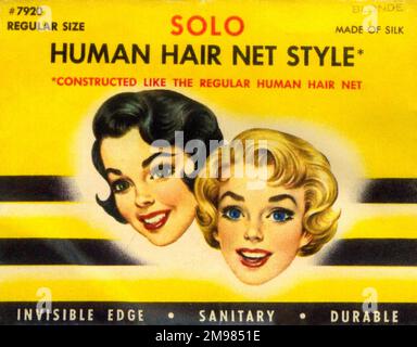 Vintage Haarnetz Verpackung - Solo Human Haarnetz Style - normale Größe in Blond - aus Seide - Unsichtbare Kante, hygienisch und strapazierfähig. Stockfoto