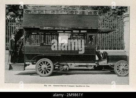 General Electric Company Gas-Electric Bus, Fifth Avenue, Fahrpreis 10 Cent. Stockfoto