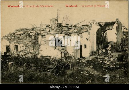 Westende, Belgien - das Gebäude wurde WW1 ruiniert. Stockfoto