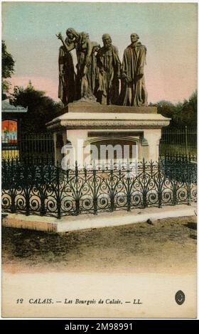 Calais, Frankreich - Statue der Bürger von Calais von Rodin zur Erinnerung an die Belagerung von 1347. Stockfoto