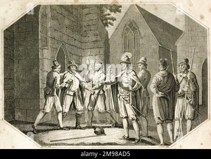 Die Verhaftung von Guy Fawkes durch Sir Thomas Knyvet und andere nach dem vereitelten Schießpulver-Plot vom 5. November 1605. Stockfoto