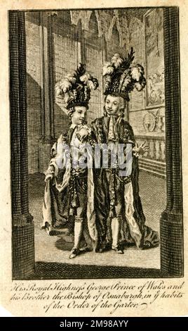 George, Prinz von Wales (später König George IV, 1762-1830), und sein Bruder, Prinz Frederick (1763-1827), Prinz-Bischof von Osnabruck (später Herzog von York und Albany) im Orden der Garter Regalia. Stockfoto