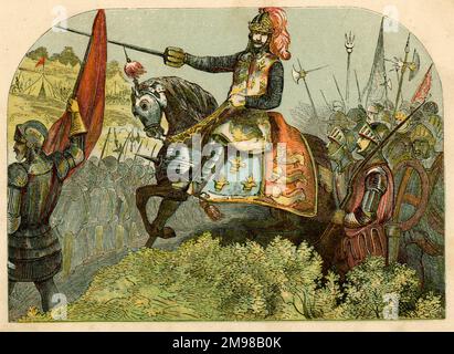 König Heinrich V. in der Schlacht von Agincourt, 25. Oktober 1415. Stockfoto