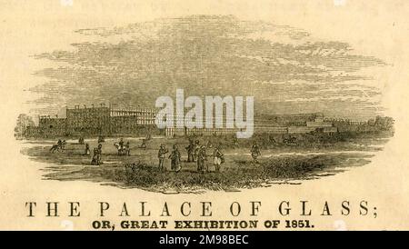 Crystal Palace, Glaspalast, Standort der Großen Ausstellung im Hyde Park, London, im Jahr 1851. Stockfoto