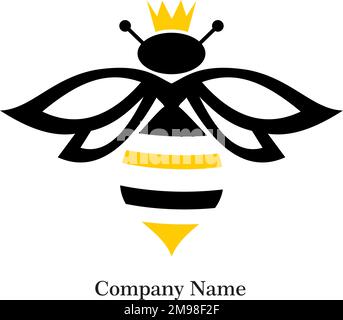 Eine Vektordarstellung einer Biene mit einer Krone und bearbeitbarem Text, perfekt für ein Logo Stock Vektor