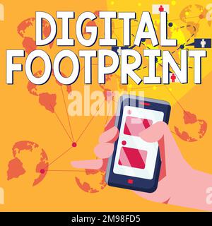Textbeschriftung mit dem digitalen Fußabdruck. Word, das auf geschrieben wurde, verwendet digitale Technologie für den Fertigungsprozess Stockfoto