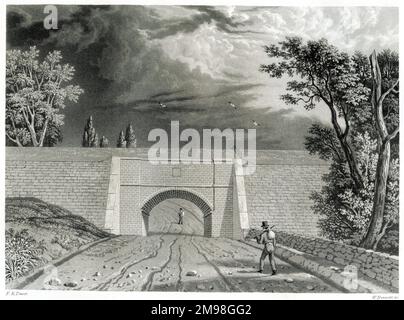 Alte Croton Aquädukt-Brücke für die Straße. Das Aquädukt wurde 1837-42 gebaut, um die Reservoirs in Manhattan, New York, mit Wasser zu versorgen, und blieb bis 1955 in Betrieb. Stockfoto